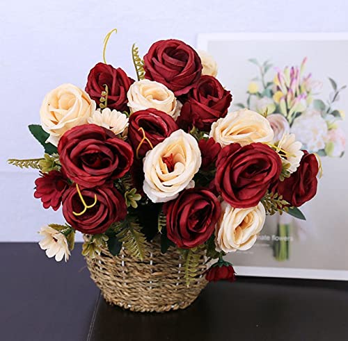 XINLAI Artificial Roses Simulation Flowers，home Wedding Decoration Holding Bouquet 1-bunch Dark-Red