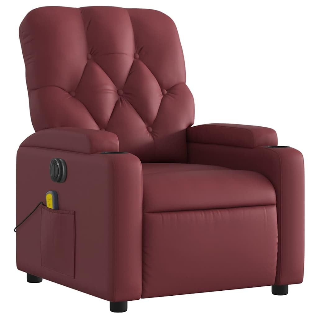 Poltrona massaggiante elettrica vinaccia ecopelle a 6 punti, funzione relax inclinazione 135 gradi, comoda poltrona TV per soggiorno, camera da letto, ufficio, portata 110 kg