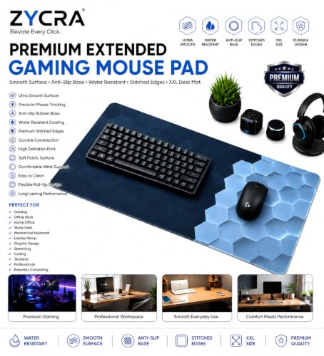 Image of ZYCRA Gaming Mouse Pad Large Extended Desk Mat | Waterproof Smooth Surface, Anti-Slip Rubber Base, Stitched Edges, Black Mouse Pad for Office, Work from Home & Gaming (3D Gaming Honey Cube)