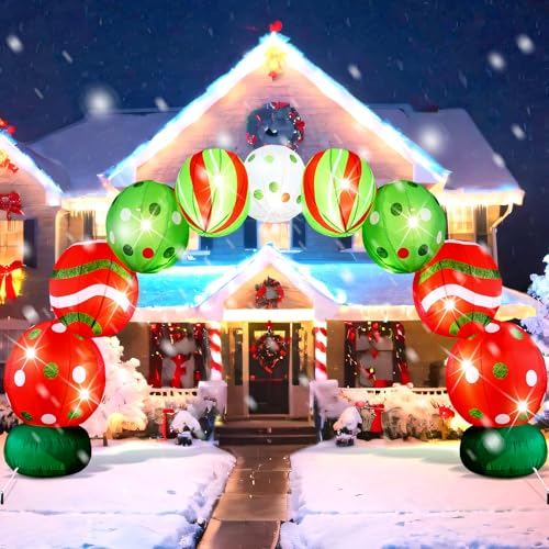 VIHOSE 8.2 FT Giant Christmas Inflatables Archway Christmas Blow Up Ball Arch with Built in LED Lights Lime Green Elf Balls Swirl Candy Cane Decoration for Xmas Party Outside Garden Lawn