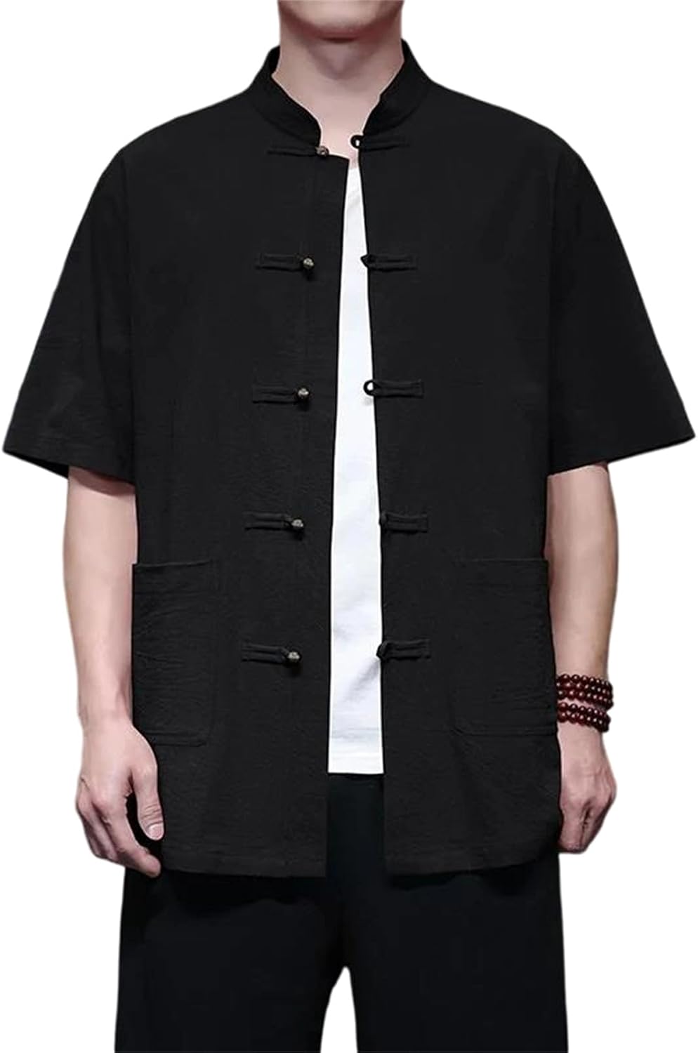 Men's Traditional Chinese Style Short Sleeve Suit Shirt Classic Kung Fu Uniform Casual Top