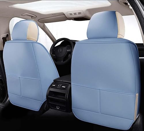 Miniatura 5 de seemehappy Juego completo de fundas de asiento de automóvil de cuero azul cielo para asientos delanteros y traseros, protector de asiento de