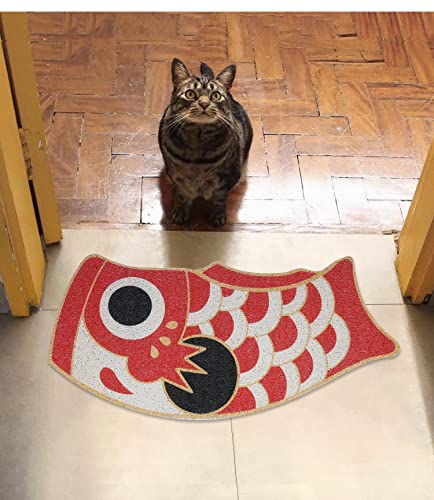 Japan Koi Fish Doormat Welcome Floor Mat Non-Slip Rubber Backing For Front Door Outside Outdoor Indoor Entryway Patio 35.5" X 17.7" #TOP2