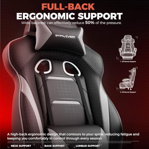Image of GTPLAYER Gaming Chair for Adults, Big and Tall 350LBS Heavy Duty Office Chair, Ergonomic High Back Lumbar Support and Recliner for Back Pain Relief, Sky Gray