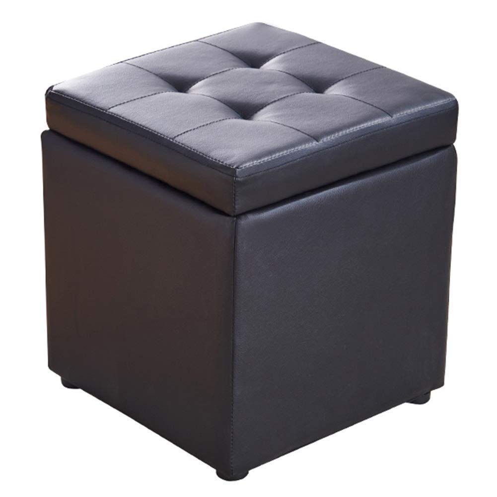 LMMIAOZ Synthetic Leather Ottoman Footrest with Storage, Upholstered Design, Solid Wood Support, Black, 30x30x35cm - Stylish and Functional Cube Footstool for Living Room
