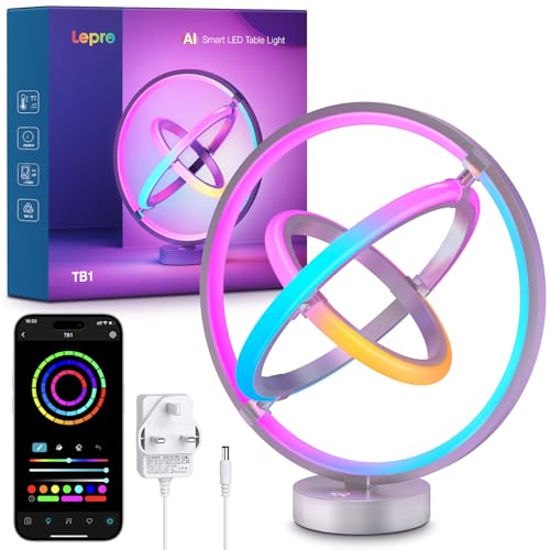 Lepro AI TB1 Lampada da Tavolo LED, Lampada da Comodino RGB, Funziona con Alexa/Google Assistant, Progettista Illuminazione AI Personalizzato/Sync Musicale, 16 Milioni di Colori, 2.4GHz WiFi/Bluetooth