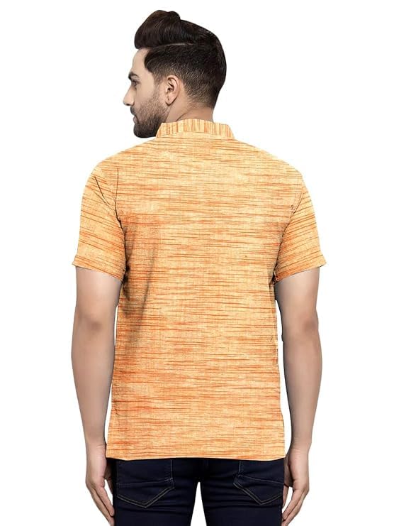 Image of Khadie Cotton Blend Solid Casual Regular Fit Mandarin /Chinese Collor Short Kurta for Men