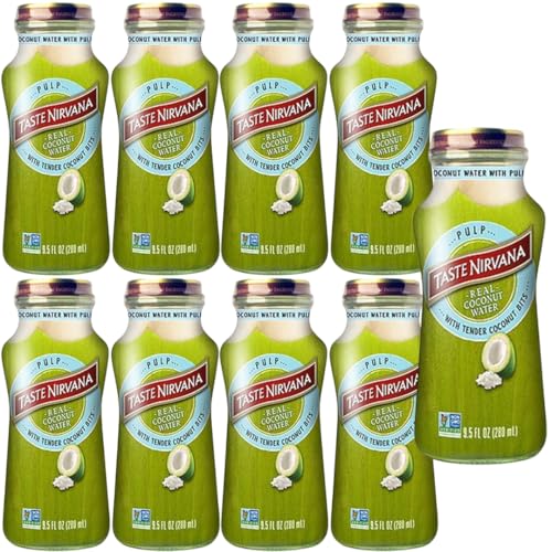 Taste Nirvana Real Coconut Water with Coco Pulp & Tender Coconut Bits, 9.5 Oz (Pack of 9) – All Natural Hydration Drink, Refreshing Electrolyte Beverage, No Preservatives, Gluten-Free, Vegan