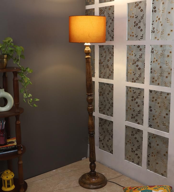 Image of tu casa Mango Wooden Floor Lamps with Choco Shade for Home Decor, Bedrooms Corner, Living Room, Gifting, Diwali Decoration, Hall, Office, Study Room (Height: - 56 inch) - Bulb not Included