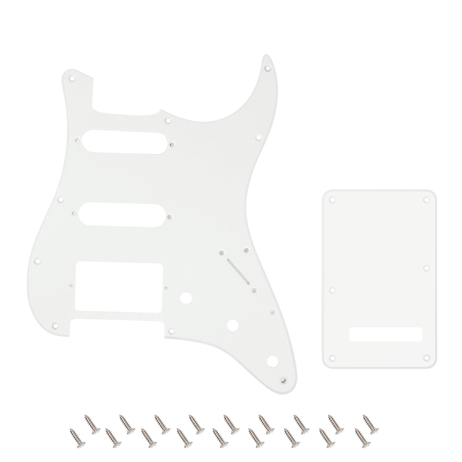 Banworks 1Ply Strat HSS Pickguard 11-Hole SSH Pickguard Scratch Plate with Backplate 6-Hole Trem Tremolo Cover Set for USA/Mexican Modern Style Standard Stratocaster ST JT/HB-09 White