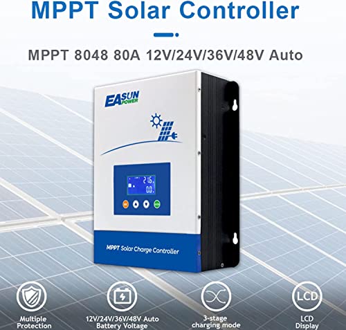 Image of POWLAND 80A MPPT Solar Charge Controller,12V /24V /36V /48V Auto,Max Input 150V LCD Display Regulator Intelligent Charge Controller for Sealed Gel AGM Flooded Lithium Battery