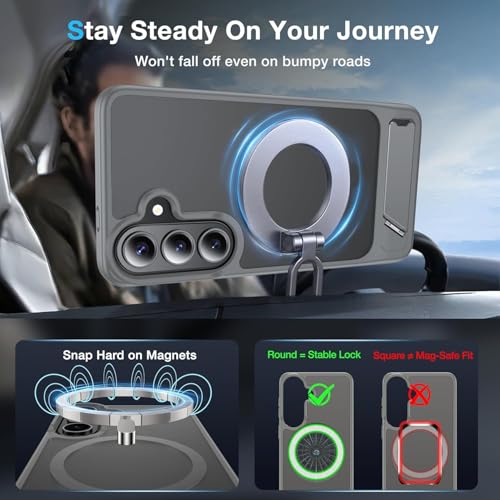 Image of Elzzi Magnetic Magsafe for Samsung Galaxy S26 Plus Case [Compatible with MagSafe][Full Camera Protection][Built-in Invisible Kickstand] Translucent Matte Phone Back Cover - Grey