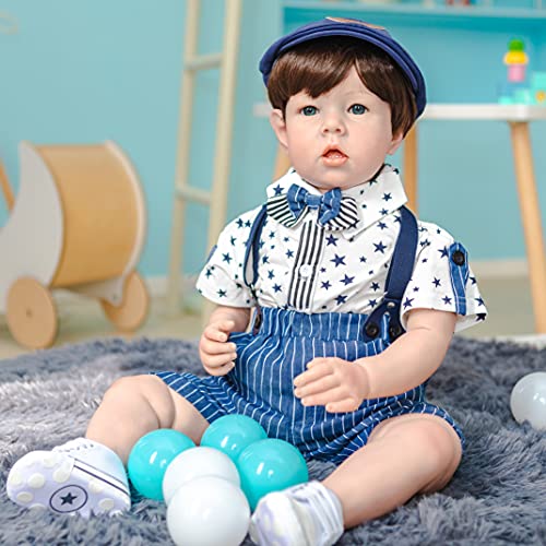 Muñeca Reborn de 28 pulgadas con cuerpo suave y ojos azules miniatura 4
