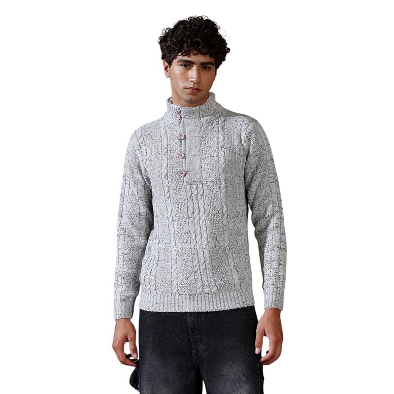 cahoot Men's Sweater | Stand Collar, Ribbed Cuff Sleeves, Half-Button Closure, Ribbed-Straight Hem | Solid Jacquard for Casual-picture-43