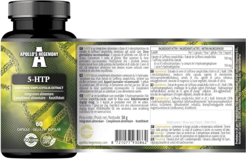 5-HTP 150 mg pro Kapsel - 60 vegane Kapseln - 2 Monatsvorrat - Griffonia simplicifolia Seed Extract - Verbessert die Stimmung und das Wohlbefinden - Nahrungsergänzungsmittel von Apollo's Hegemony – Bild 3