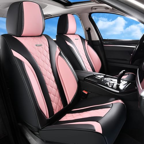 Image of Coverado Seat Covers, Car Seat Covers Front Seats, Perforated Diamond Leather Car Seat Cover, Waterproof Car Seat Cover, 2 Pack Car Seat Protector Front Seat Cover Universal Fit Most Car, Black&Pink