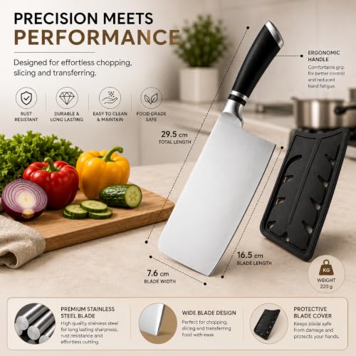 Image of Stainless Steel Knife with Steel Chopping Board & Finger Guard (Silver & Black)