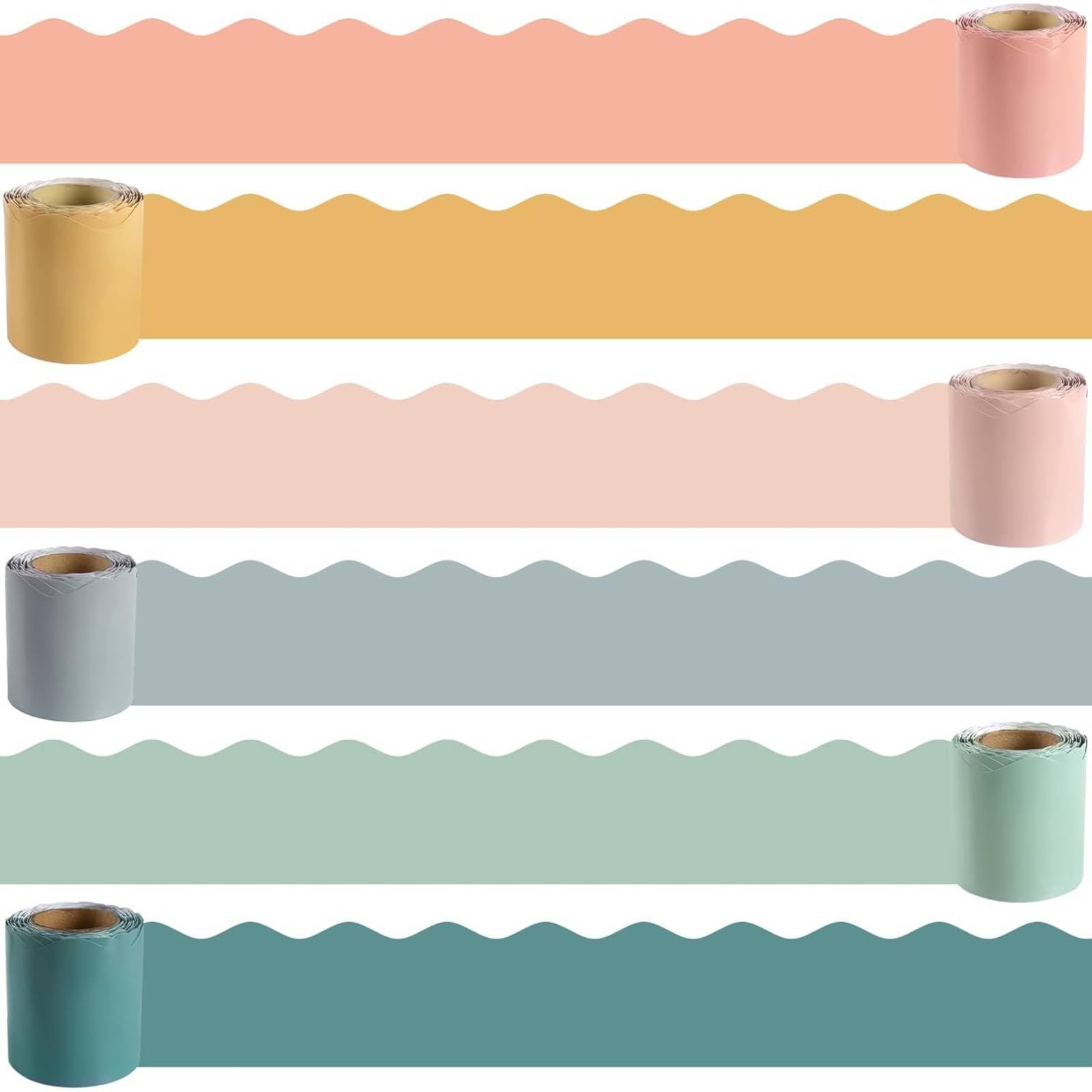 Kockuu 216ft Bulletin Board Borders, 6 Rolls Classroom Blackboard Borders Colourful Waterproof Scalloped Display Border Trims for Home Wall Door Classroom Decorations — image 1