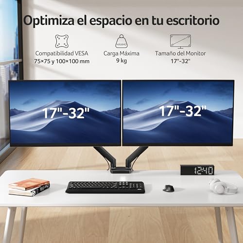 Miniatura 2 de acer Soporte Monitor Doble para Pantallas de 17-32 Pulgadas, Brazo Monitor Ergonómico con Resorte de Gas, Soporta de 2-9 kg, con Gestión de Cables, Inclinable, Giratorio, Compatible con VESA 75/100 mm