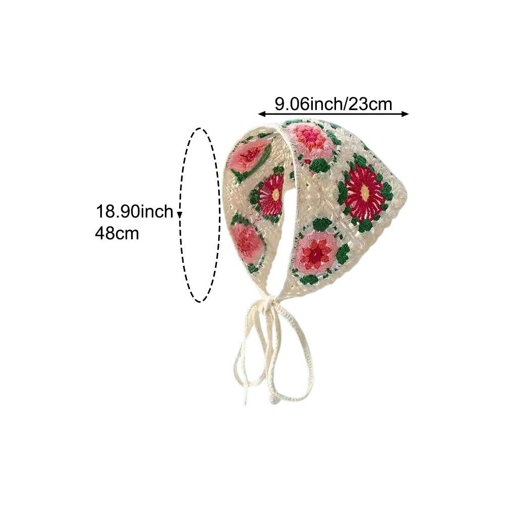 Szydełkowa Bandana Do Włosów, Vintage Wiązana Chustka, Trójkątna Dzianinowa Opaska Na Głowę, Opaska w Francuskim Stylu Pasterskim, Akcesoria Do Włosów Dla Kobiet I Dziewcząt.
