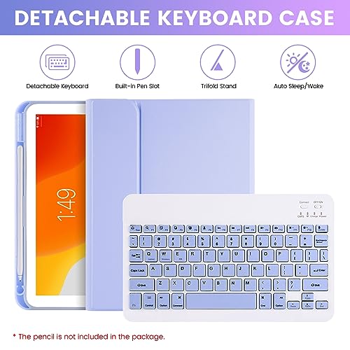 Image of SOPPY Bluetooth Keyboard Case with Mouse for iPad 9th Gen 2021, 8th Gen 2020, 7th Gen 2019 10.2 inch, Air 3 & Pro 10.5 inch, Detachable Wireless Keyboard, Slim Protective Cover, Rechargeable, Purple