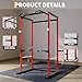 GarveeLife Power Cage Squat Rack for Home Gym, 1100 LB Capacity Power Rack with Pull-Up Bar, Dip Bars, & Adjustable Safety Bars, Strength Training for Home Gym, Red