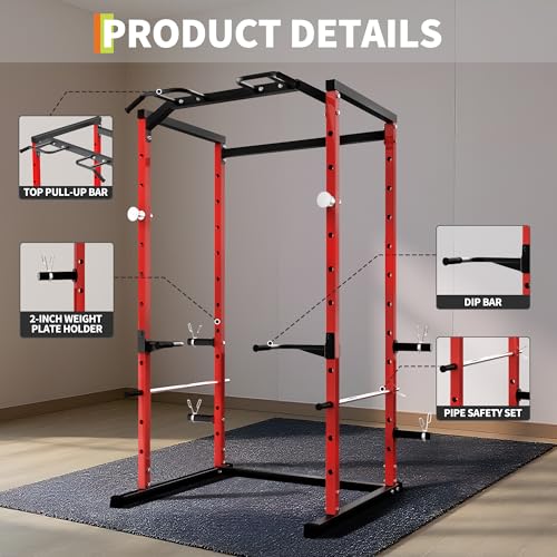 Power Cage, Squat Rack for Home Gym, 1100LB Capacity Power Rack with Pull-Up Bar, Adjustable Safety Bars, Strength Training for Home Gym