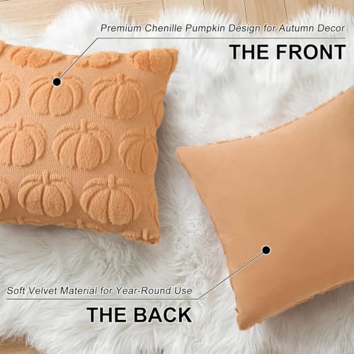 Image of decorUhome Fall Decorative Pumpkin Throw Pillow Covers 20x20 Set of 2, Soft Faux Fur Plush Farmhouse Accent Pillow Cases for Couch Bed Sofa Autumn Harvest Halloween Holiday Home Decor