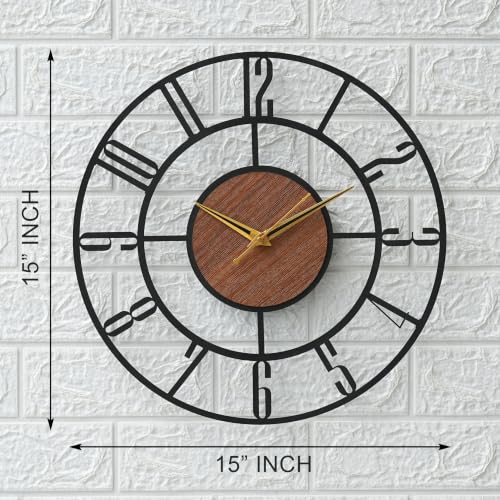 Image of Antique Metal Sweep and Silent Wall Clock for Home| Big Size Modern Decorative Wall Watch for Home Decor(English Number,40 Cm),Black