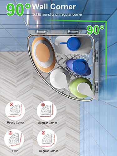 Image of SMARTAKE 2-Pack Corner Shower Caddy Deep Basket Design, SUS304 Stainless Steel, Wall Mounted Bathroom Shelf with Adhesive, Storage Organizer for Toilet, Dorm and Kitchen (Silver)