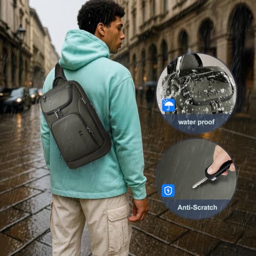 Image of hk Sling Bag for Man, Waterproof Utility Crossbody Bag | with Anti-theft Pocket for Men, Sling Backpack for Daily Commute, Work, College, 14 * 7.8 * 4.5 inches,Green