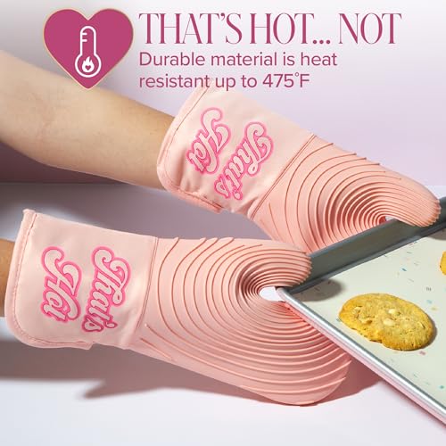 Paris Hilton Oven Mitt Set with Iconic That’s HOT Design, Heat Resistant Pot Holders Featuring Non-Slip Textured Silicone Grips, 2-Piece Set, Pink