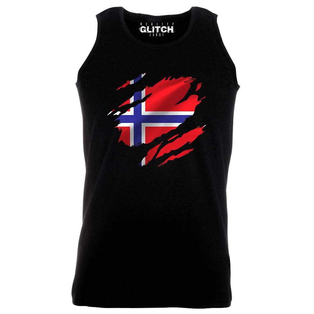 Reality Glitch Men's Black Torn Norway Flag Vest (, L)