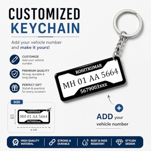 Image of Customized Number Plate Keychain for Bikes and Cars Personalized Gift Long Size printed, Acrylic (pack of 1) personalised keychain
