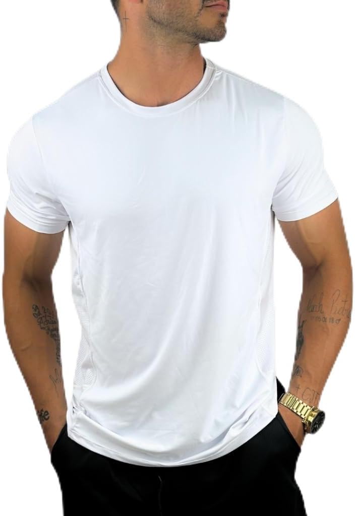 Camiseta Masculina Malha Fria Dry Fit Treino Academia Não Amarrota Poliamida