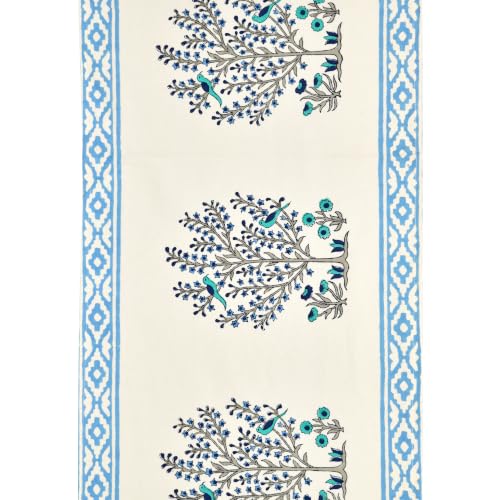 Image of BLOCKS OF INDIA Hand Block Printed Cotton Table Runner, Mat and Napkin Set for Center /Dining Table