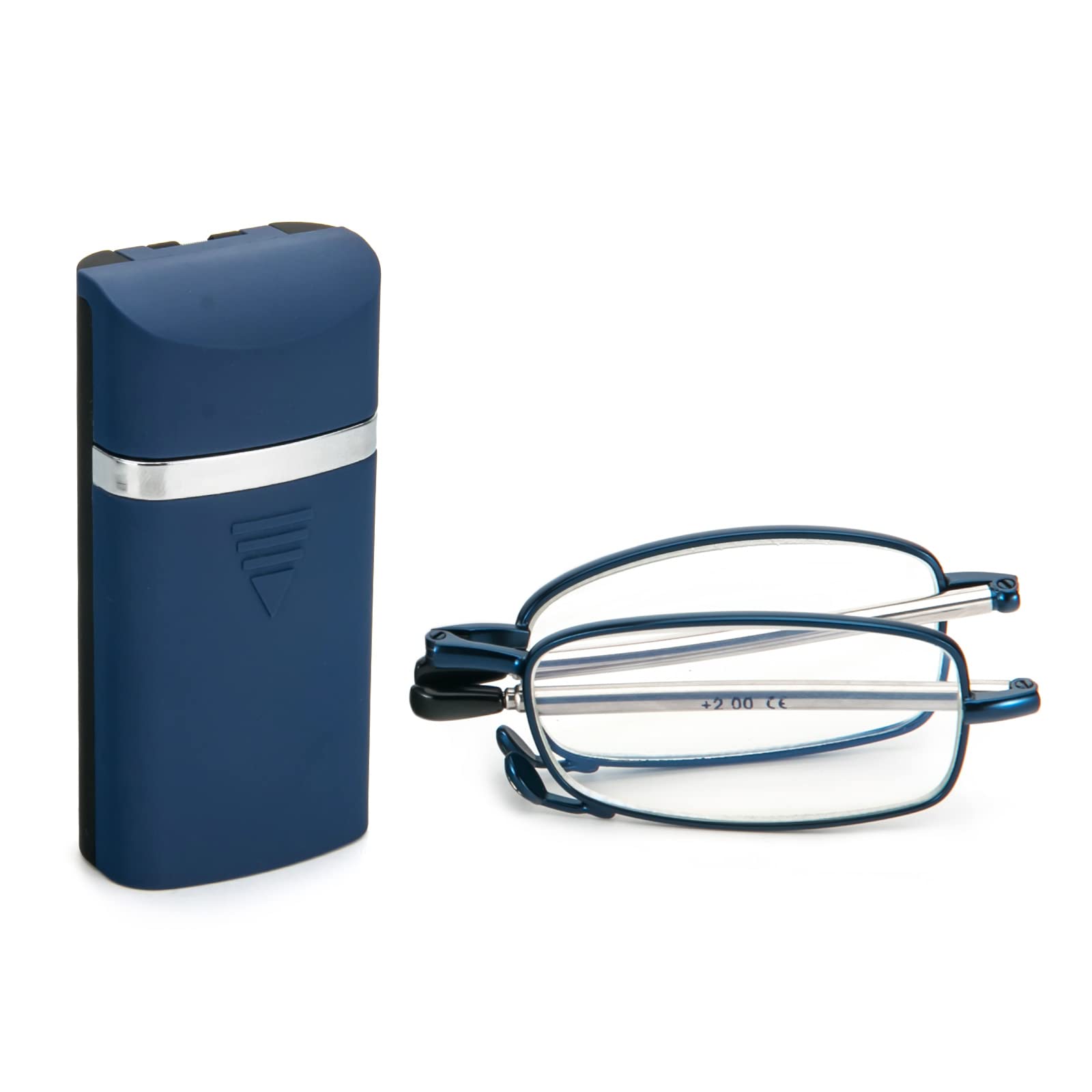 KoKoBin Faltbare Lesebrille aus Edelstahl Mini Anti-Blau Sehehilfe mit Brillenetui für Damen und Herren Kleines tragbares Lesegerät (Blau, 3.5, diopters)