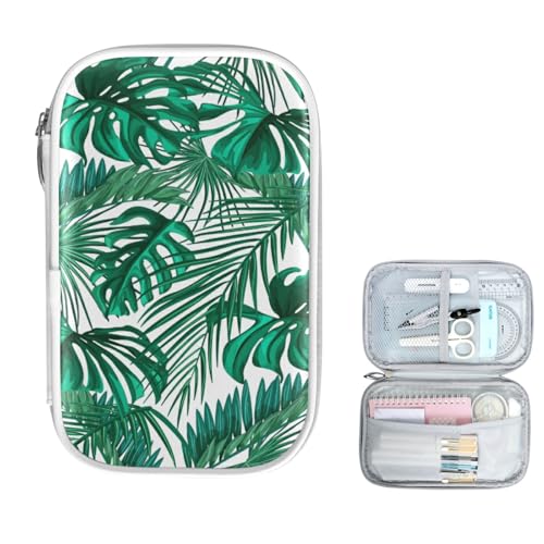 Image of Green Palm Leaves Pencil Bag Case Zipper Pencil Holder Organizer Stationary Pen Bag Cosmetic Makeup Bag Pouch Purse for School Office Supplies