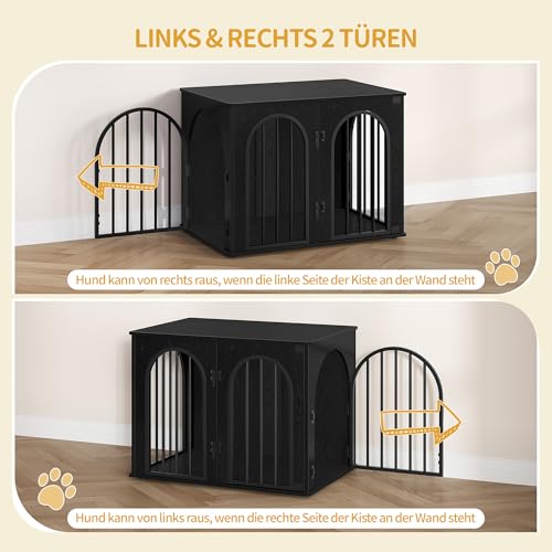 Hzuaneri Hundekäfig Möbel, 80cm Hundebox für Zuhause, 3 Türen, Bogentür, Moderne Hundebox Indoor für Hunde, Beistelltisch, Hundekäfig Hochbelastbar, 80 x 56 x 61 cm, Schwarz DFC85104B
