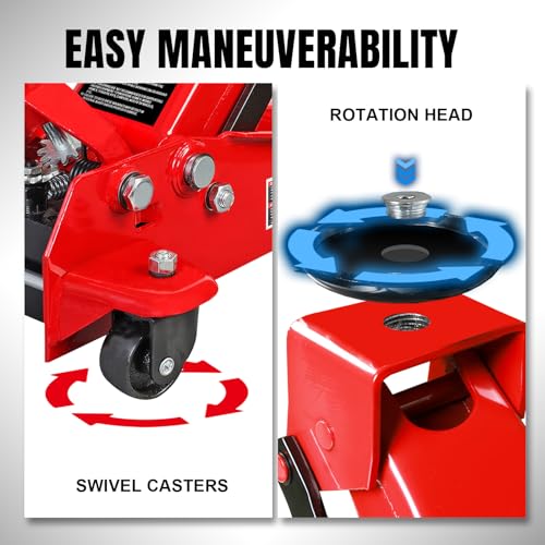 Image of Heavy Duty Hydraulic Car Floor Jack with Quick Lift Pump for All Terrain Vehicles, 3 Ton Capacity, Red