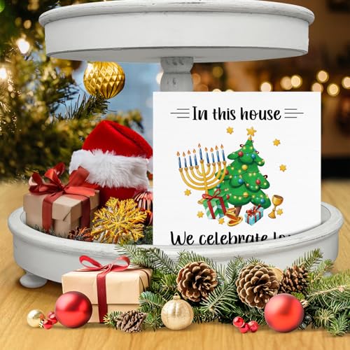 Image of Hanukkah Decor, Hanukkah Gifts for Women Men, In This House We Celebrate Love Wood Box Sign, Jewish Christmas Decorations for Home Office Shelf 5 x 5 Inch