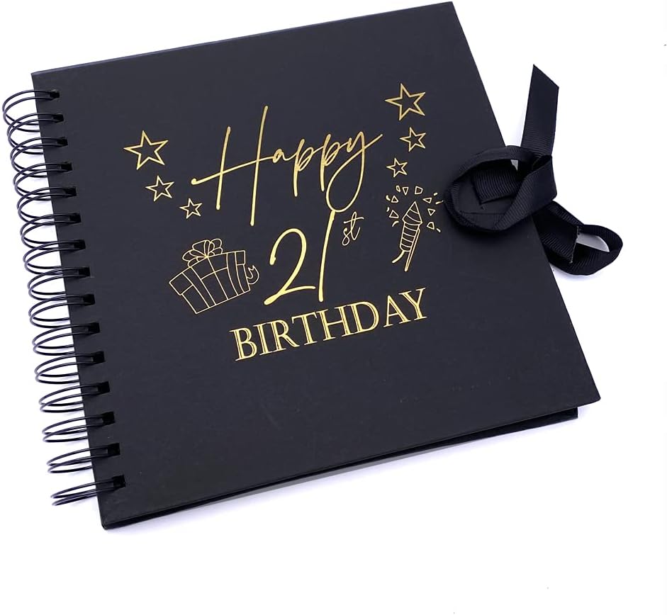21st Birthday Black Scrapbook Photo album With Gold Script Present Design