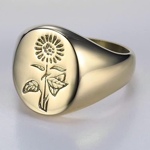 Miniatura 4 de Jude Jewelers Anillo de acero inoxidable con diseño de flor de sol, estilo sello, boda, compromiso, aniversario, declaración, Metal, Zirconia cúbica