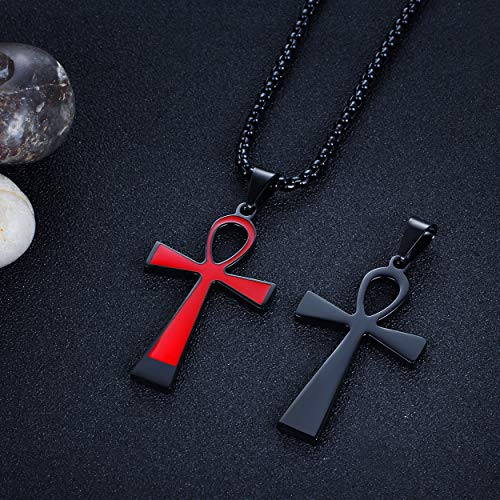 Rehoboth Ankh Ancient Egyptian Coptic Cross Pendant Necklace for Womens Mens 24 Inch Stainless Steel Chain Black Gold Silver3