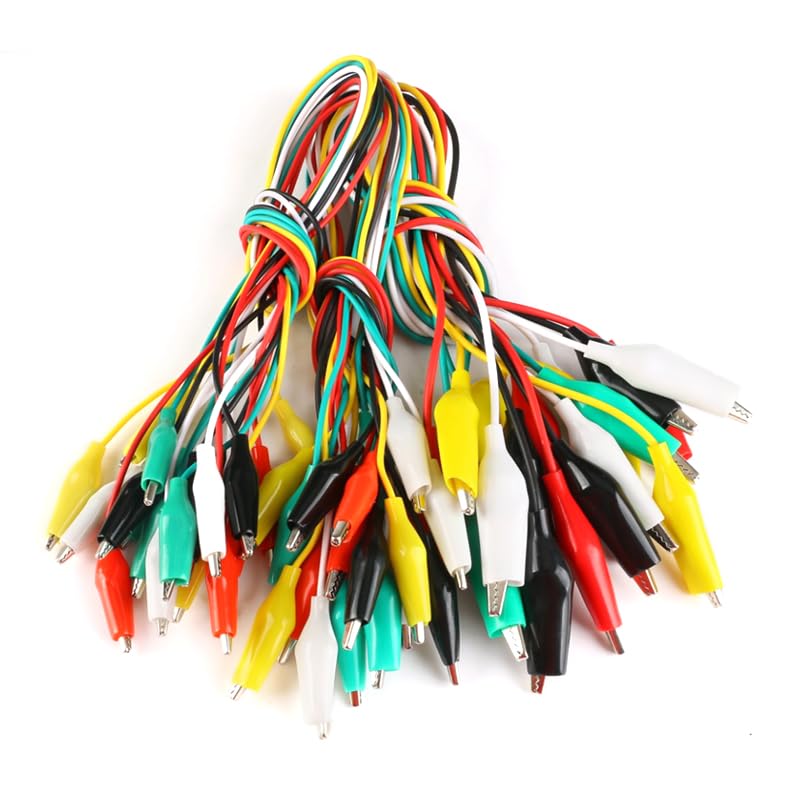 Image of Alligator Clip Test Leads - 50cm Multicolor Wire Jumpers with 4.5cm Electrical Clips, Assorted Red Yellow Green Black White,10-Pack for Electrical Testing Electronic Experiments