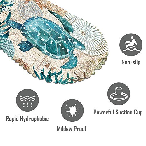Molfuj Non Slip Sea Turtle Bathtub Mat With Suction Cups, Oval Pebble Shower Mat For Baby Tub,Safety Vinyl Anti-Skid Decoration Bath Mat, Coastal Ocean Beach Nautical Themed Decor Bathroom Accessories #TOP1