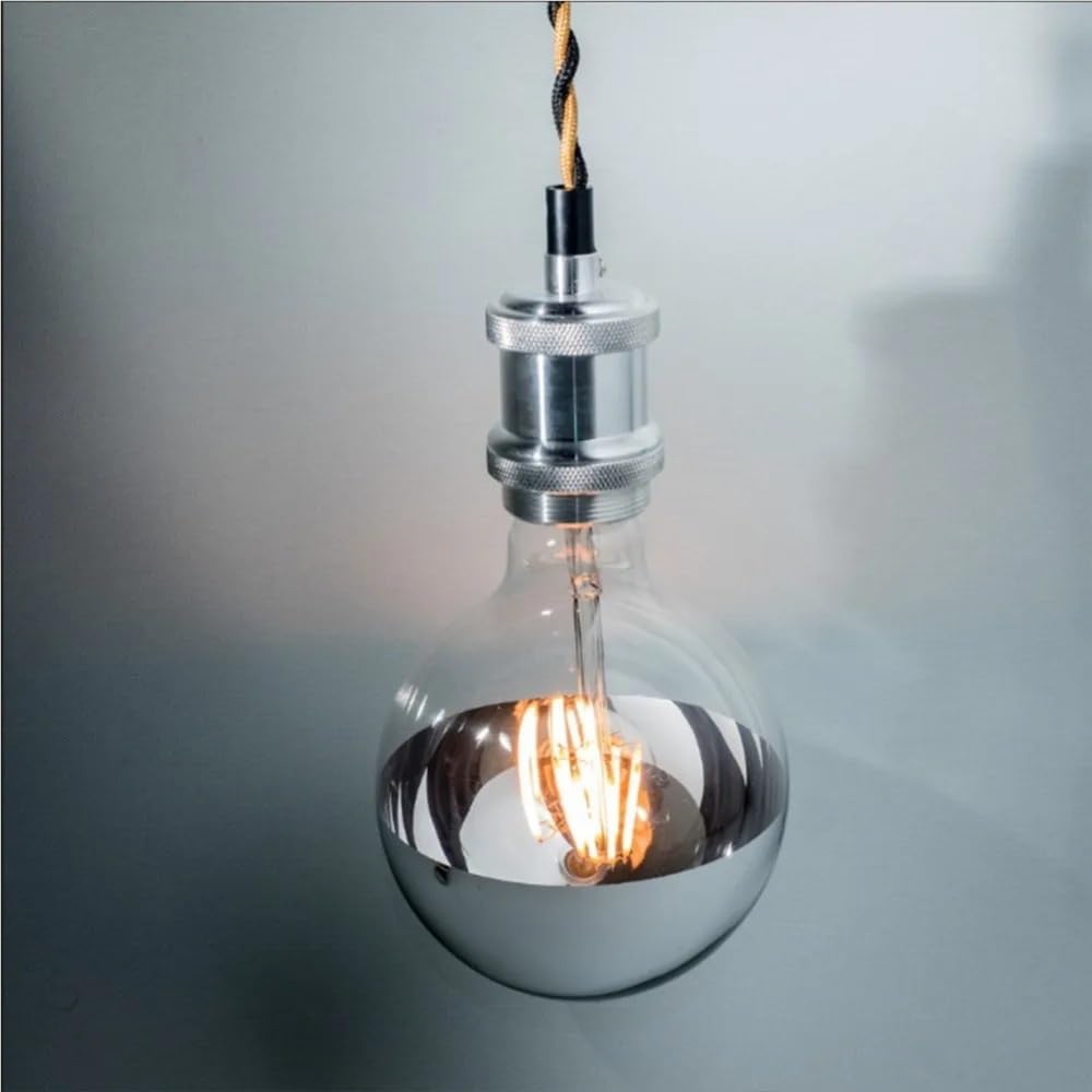 RZL Lighting, Paquete de 4, bombilla de filamento LED COB E27 AC220V 6W G95 lámpara de globo LED 2700K lámpara de espejo LED plateada regulable