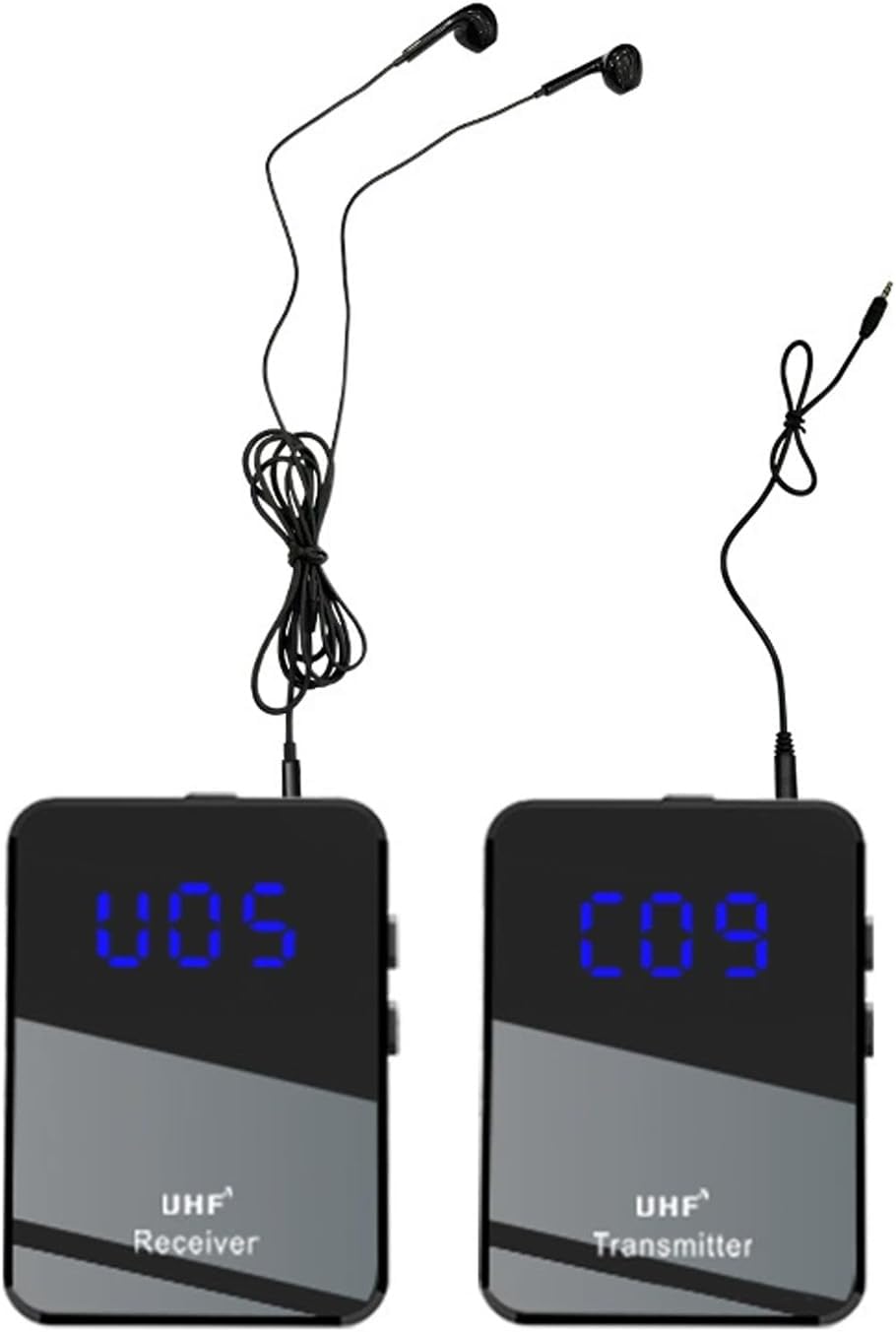 Wireless IEM System UHF Transmitter and Receiver for Studio Band Live Performance with 15 Channels 8H Battery Rechargeable Plug Play (1 Transmitter and 1 Receiver)