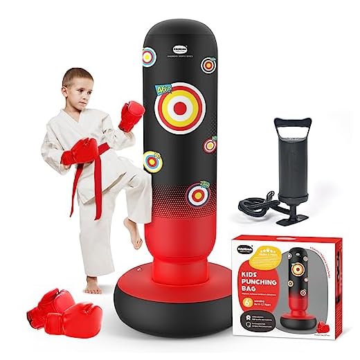 Kilpkonn Punching Bag for Kids, 67" Inflatable Punching Boxing Bag with Gloves and Pump - Red