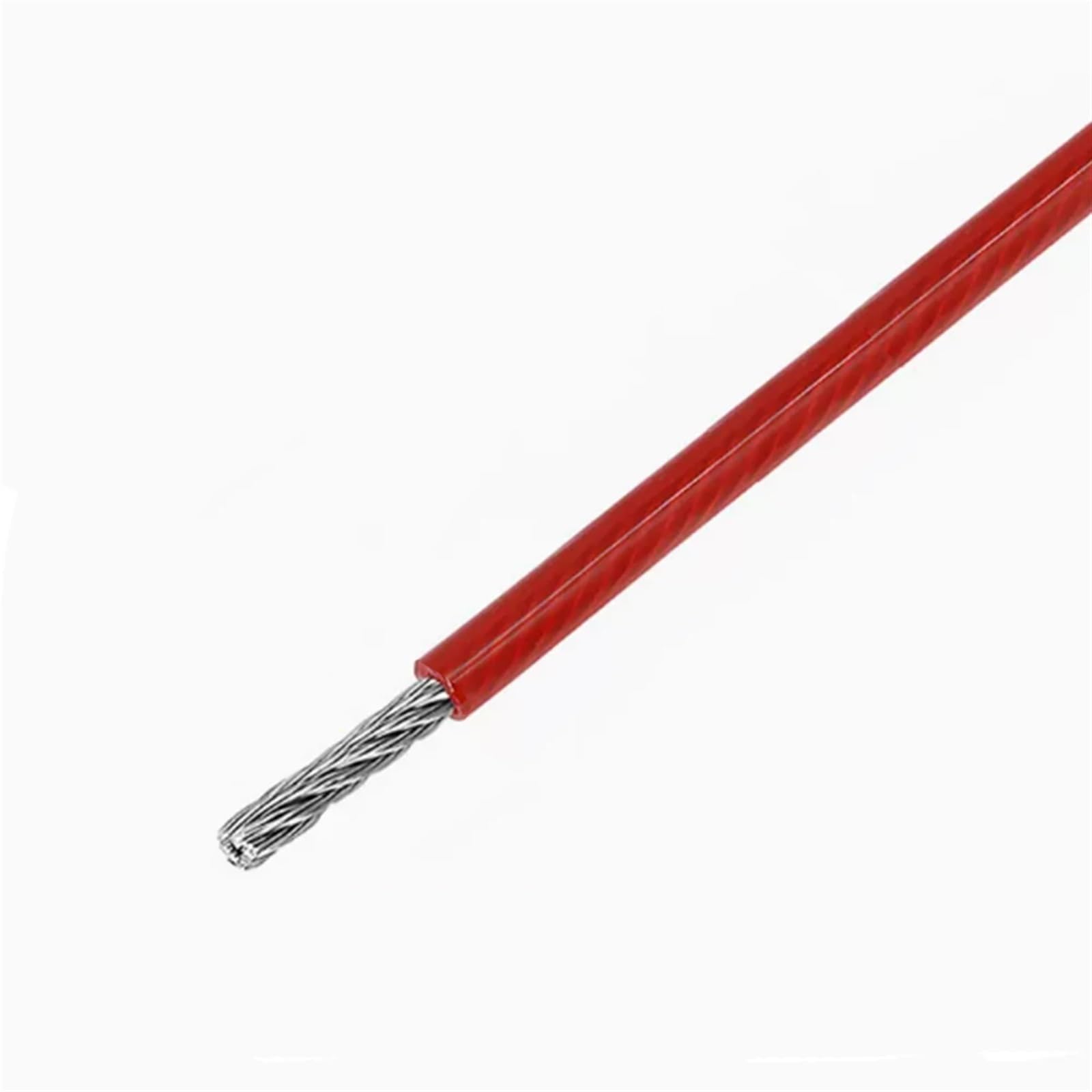 Txleapey Red 5M-10M Pvc Plastic Coated Stainless Steel 304 Wire Rope Cable(,10M_3mm After Coating)